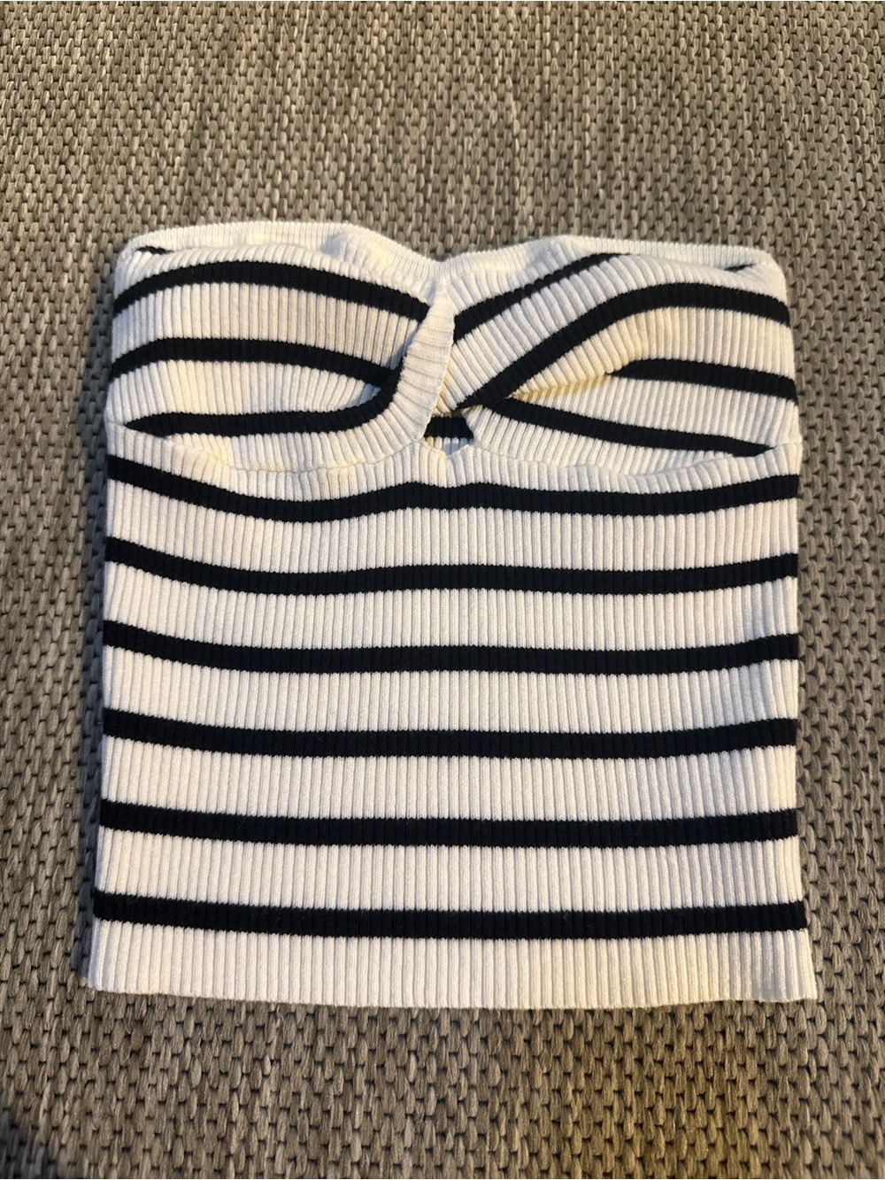 Striped Ribbed Tube Top - White & Black